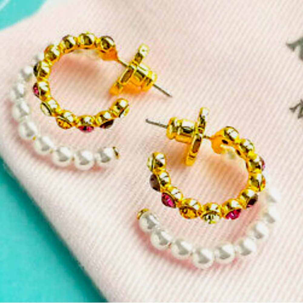New Kate Spade Pearl Caviar Double Huggies - Picture 8 of 14